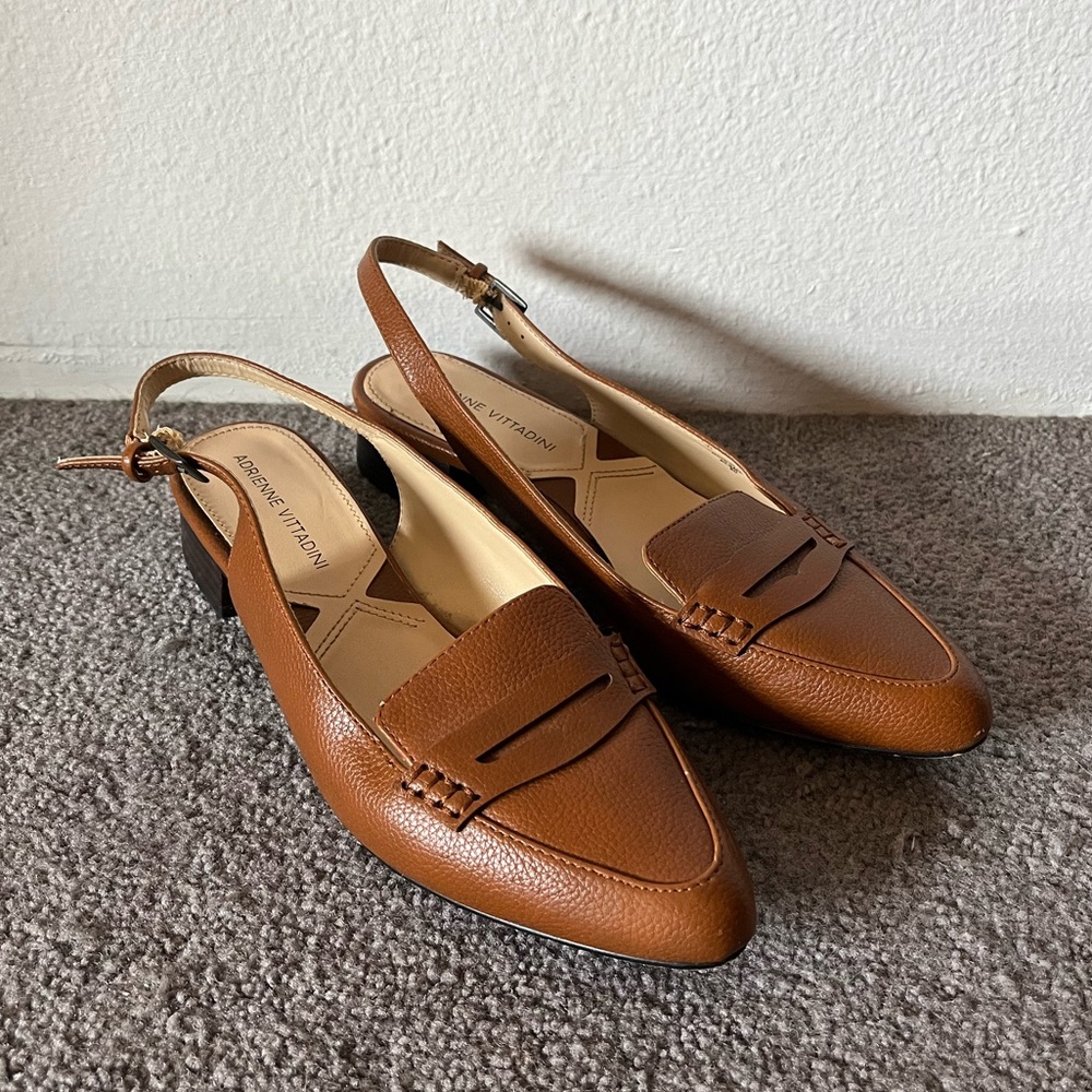 Adrienne Vittadini Slingback Loafer Mules Brown Leather size 7